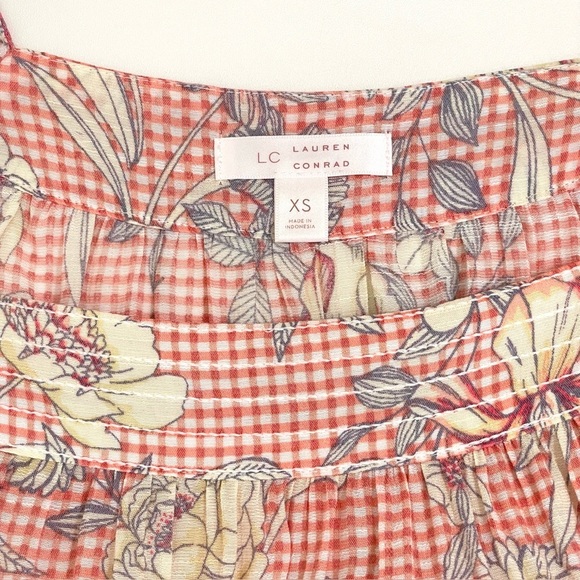Lauren Conrad Gingham Floral Square Neck Peasant Top Long Sleeve Boho Blouse XS - Picture 9 of 11